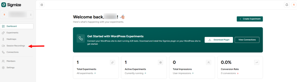 Setting up Session Recording with Sigmize image